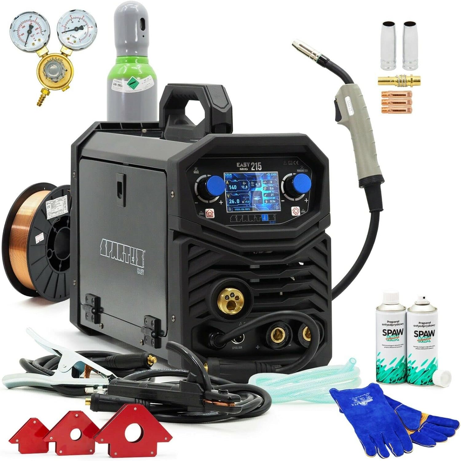 Spartus Set #1 Spartus™ MIG/MAG TIG LCD sinergia 3 in 1 saldatrice inverter 200 Amp VRD FCAW