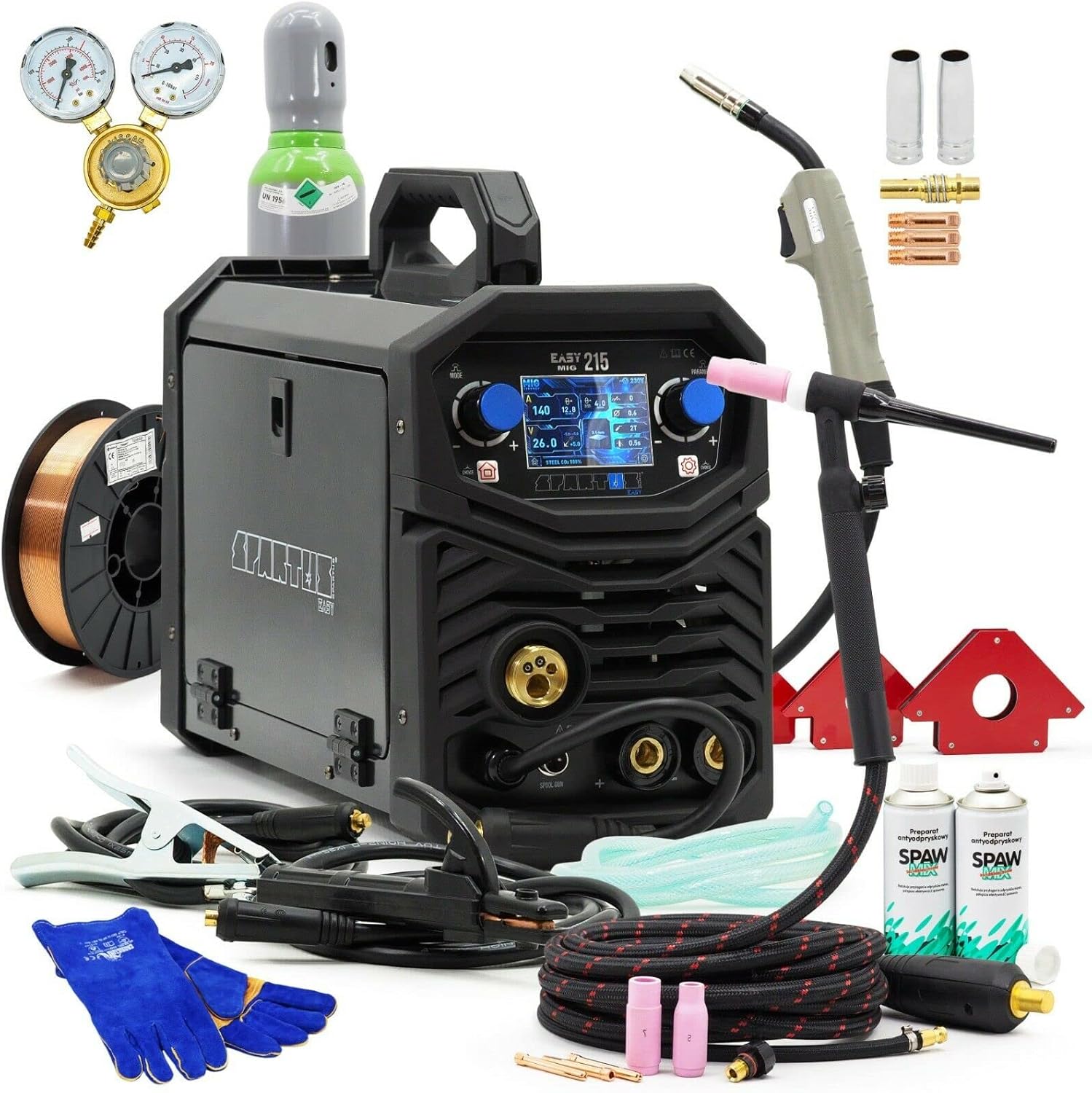 Spartus Set #2 Spartus™ MIG/MAG WIG LCD sinnergie 3 in 1 saldatrice 200 Amp VRD FCAW