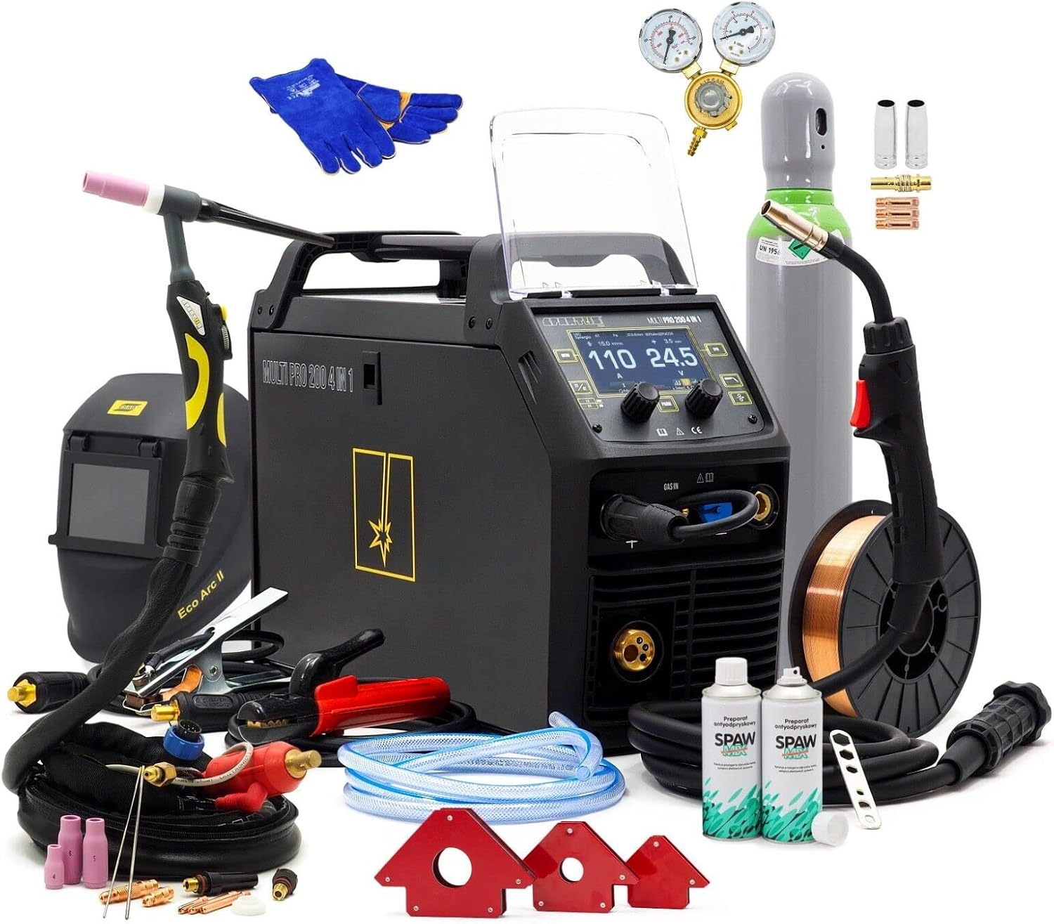 Spartus Set Spartus® Multipro 4 in 1 TIG MIG/MAG Saldatrice Synergy Puls 200A ACDC Alluminio Acciaio Inox